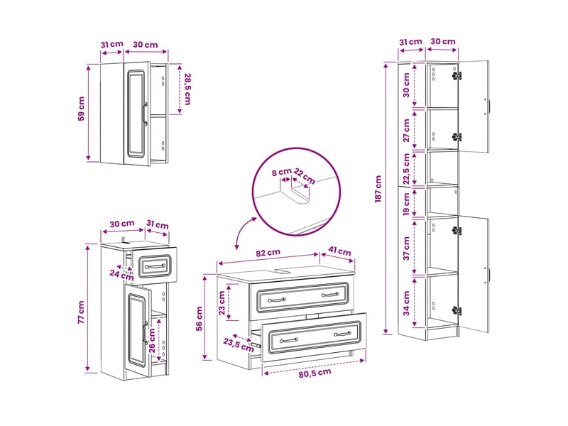  Ensemble de 4 pièces d'armoires de salle de bain utrecht cf63272  - Conforama E