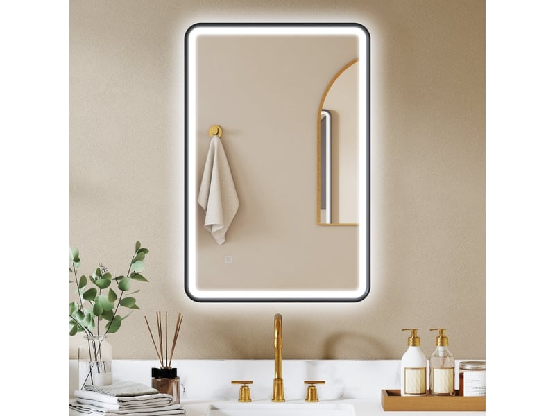  Miroir led salle de bains noir 90 x 60 cm, éclairage réglable  - Conforama C