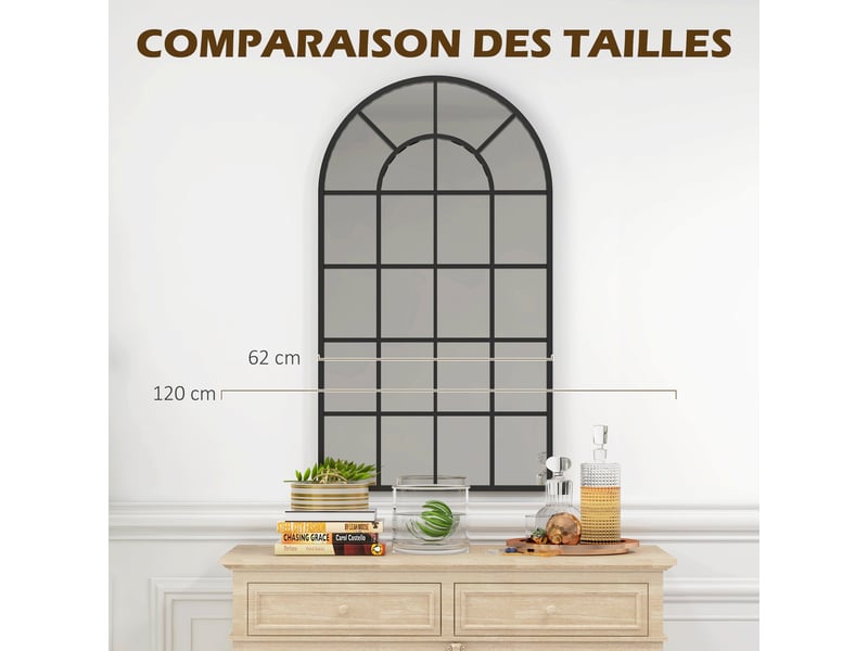  Miroir verrière arche style industriel fenêtre arcade métal noir 110 x 65 cm  - Conforama W