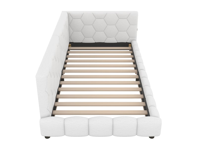 Lit banquette enfant 90x200 cm en velours blanc avec led 16 couleurs, usb et usb-c - Conforama E