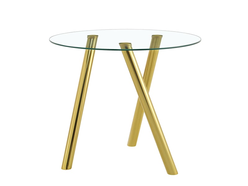  Table de salle à manger ronde 89 cm en verre trempé avec pieds en métal doré  - Conforama A