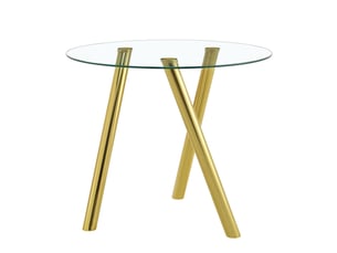 Table de salle à manger ronde 89 cm en verre trempé avec pieds en métal doré