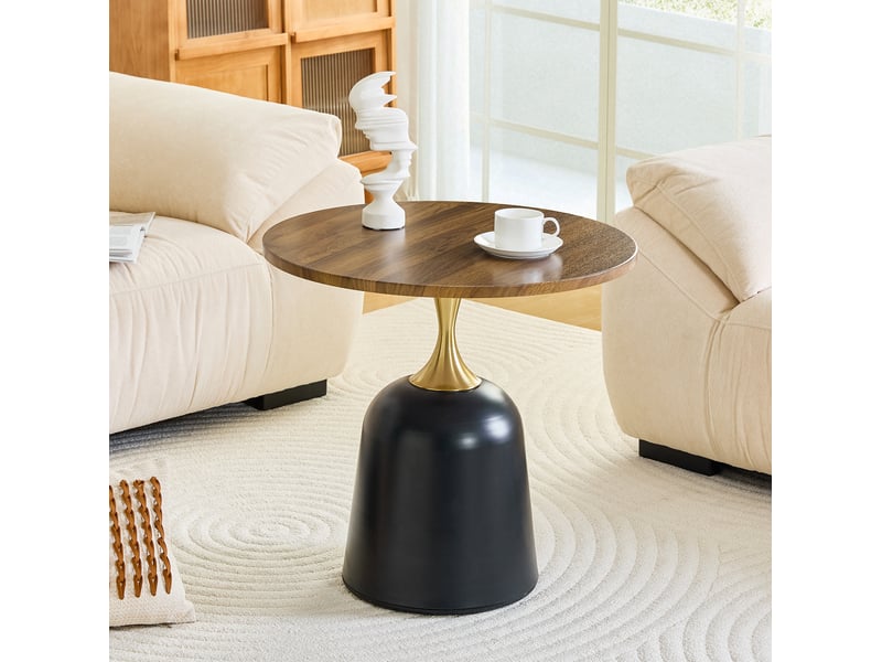  Table d’appoint ronde en mélamine et métal noyer et noir  - Conforama B
