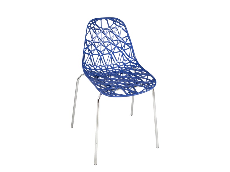  Lot de 4 chaises de cuisine iko avec assise nid d’abeille bleue et pieds chromés  - Conforama B