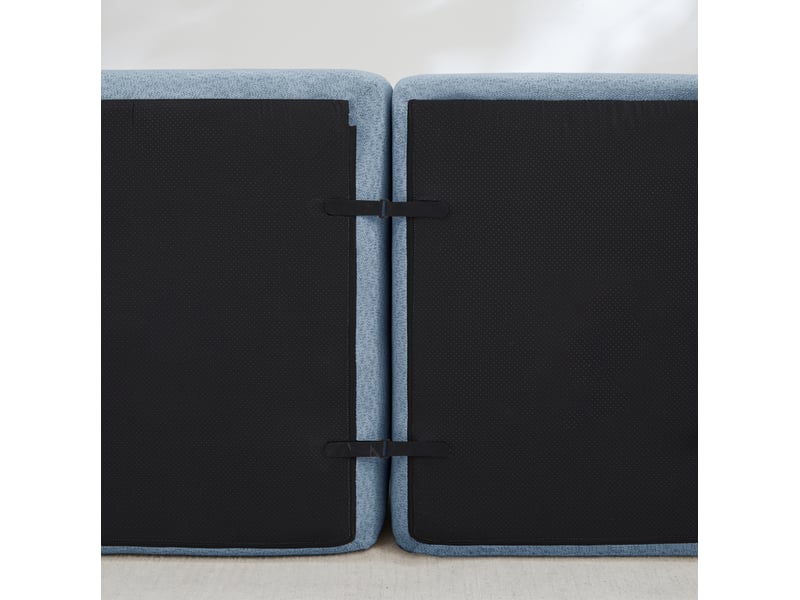  Canapé modulable l 3 places 288x165x79 cm, sans montage, granuleux, mousse 32d, avec pouf, tissu, bleu  - Conforama D