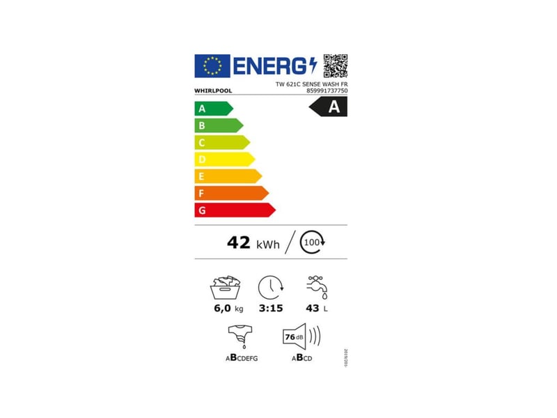 Whirlpool - lave-linge top 6kg 1200 toursmin tw621csensewashfr - TW621CSENSEWASHFR - Conforama B