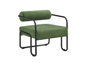 Fauteuil en velours côtelé vert, piètement en métal noir