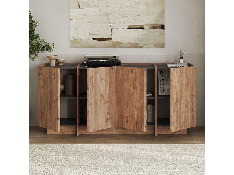  Buffet de salon 4 portes avec étagères et fermeture douce dorma - bois neutre  - Conforama B