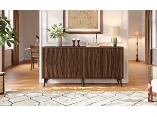 Buffet 140 x 35 x 70 cm, 4 portes et étagères réglables, meuble bar à café style campagne, effet noyer vintage