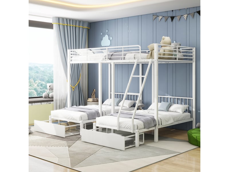  Lit superposé triple en métal blanc 246x206 cm  - Conforama B