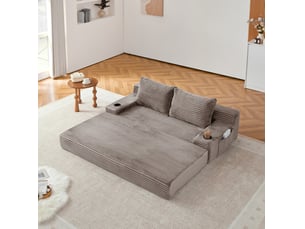 Canapé droit convertible <strong>MODENVIE</strong> <strong></strong> 2 places Velours côtelé marron