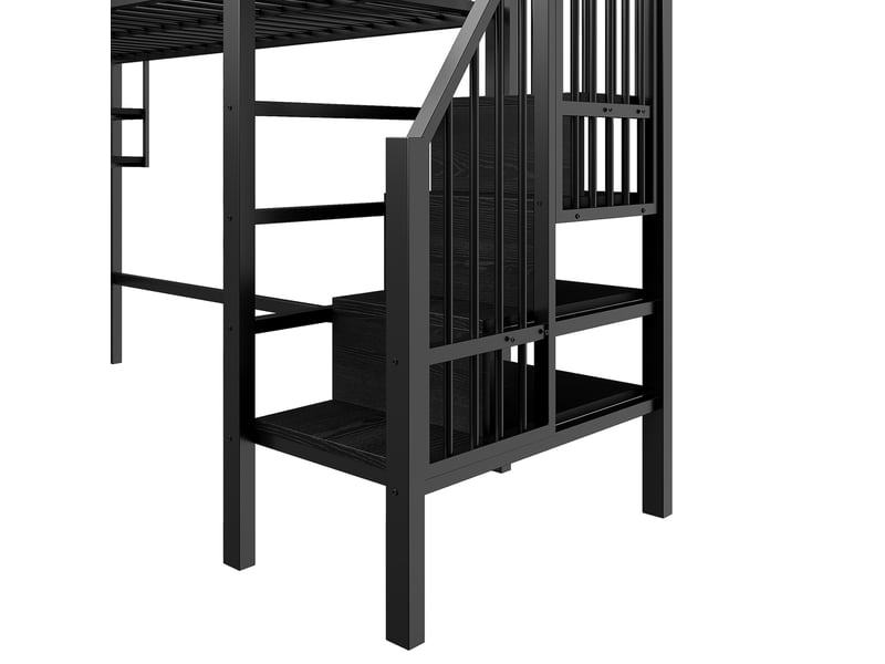  Lit mezzanine enfant 90 x 200 cm rangements intégrés échelle rangement espace jeu garde-corps métal noir sans matelas  - Conforama E