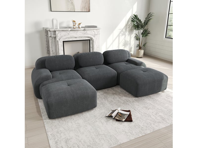  Canapé d'angle modulable en u modenvie 3 places 298 x 178 x 70 cm velours côtelé gris  - Conforama D