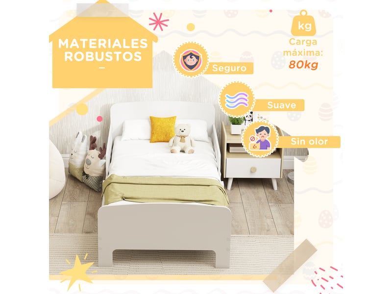  Lit enfant 70x140 cm blanc avec barrière antichute, pour enfants de 3 à 8 ans  - Conforama W