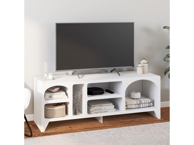  Meuble tv 140 cm organique alesia 6 niches bois blanc  - Conforama B