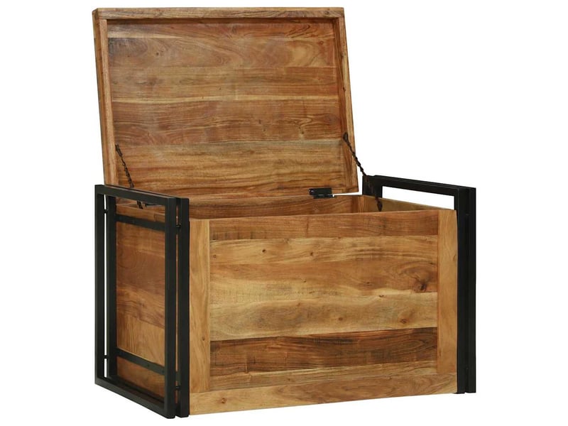 Boîte de rangement, coffre de rangement marron et noir 80x50x50 cm bois d'acacia - Conforama A