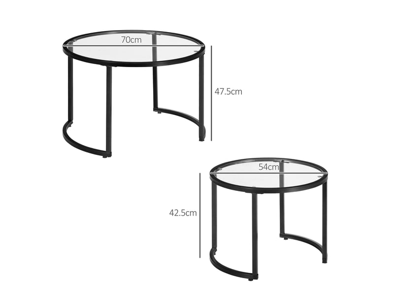 Tables basses gigognes rondes 2 pièces avec plateaux en verre trempé et structure en acier noir pour salon moderne - Conforama C