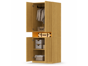 Armoire 4 portes avec penderie, niche éclairée par led et rangements, couleur bois clair, chambre 70 × 55 × 180 cm
