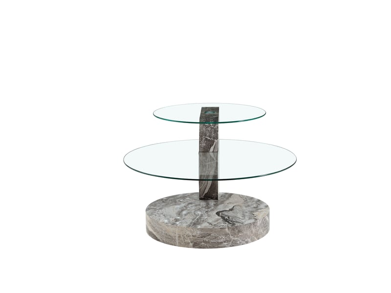  Table basse ronde moderne à 2 niveaux, verre trempé et mdf effet marbre gris, design minimaliste  - Conforama D