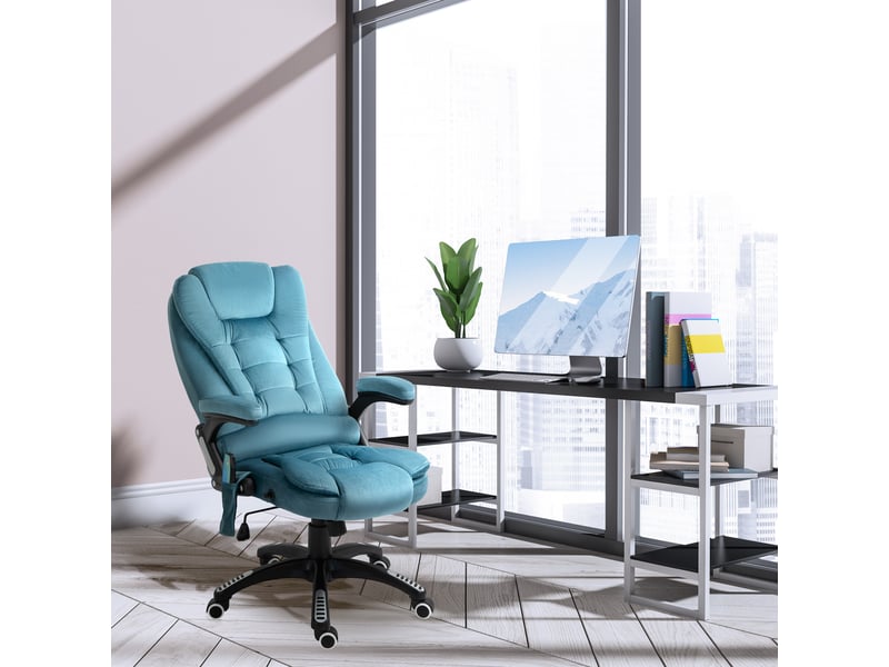  Fauteuil de bureau massant et chauffant, ergonomique, réglable, dossier inclinable, télécommande filaire, pivotant 360°, polyester bleu  - Conforama C
