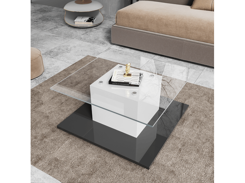  Table basse 80 cm noir et blanc en verre, style moderne  - Conforama E