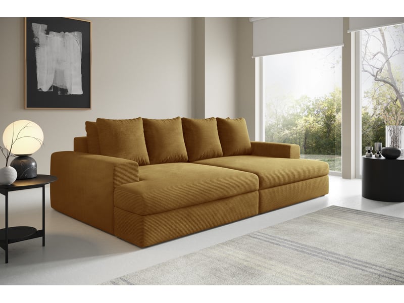  Canapé droit 4 places confort assise profonde en velours côtelé caldo jaune moutarde  - Conforama B