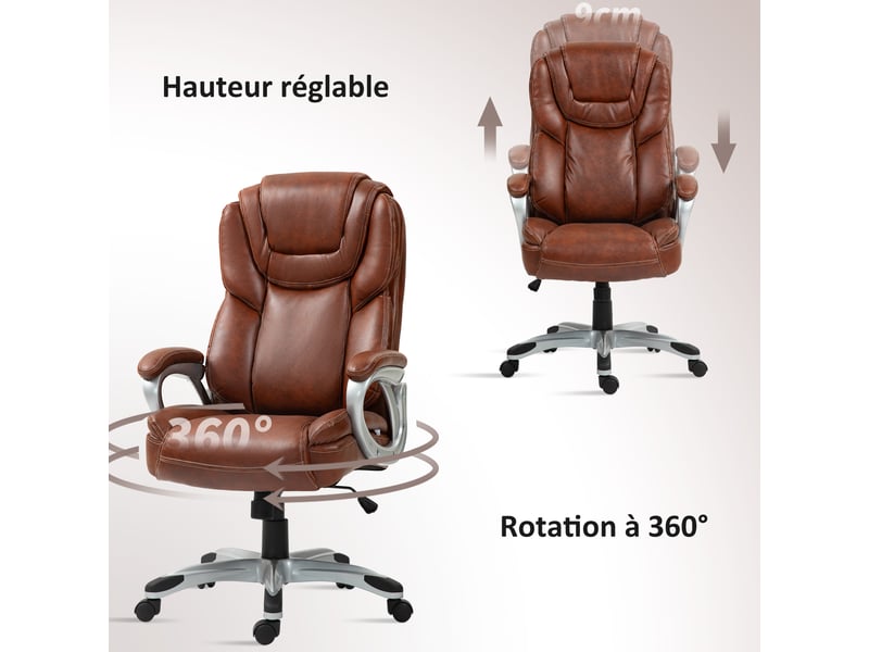  Chaise de bureau fauteuil de bureau avec fonction bascule roulettes pivotantes 360° marron 66 x 75,5 x 115,5-124,5 cm  - Conforama W