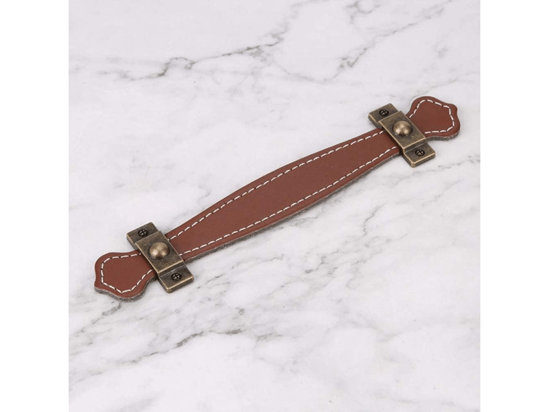  Jeu de poignées vintage en cuir pour tiroirs, poignées pour valises, poignées pour portes de tiroirs, distance entre les trous mm, brun rougeâtre  - Conforama C