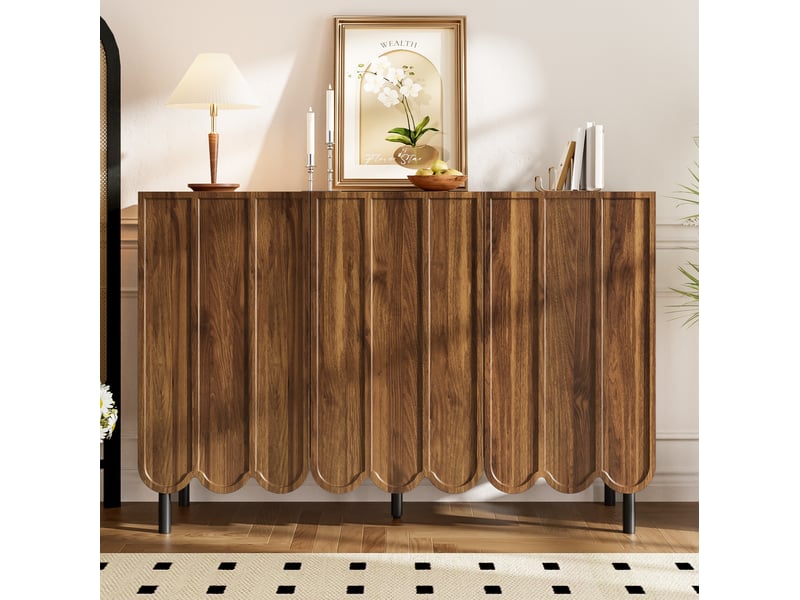  Buffet bas moderne en mdf décor noyer – portes ondulées sans poignées, 120 x 35 x 80 cm  - Conforama C