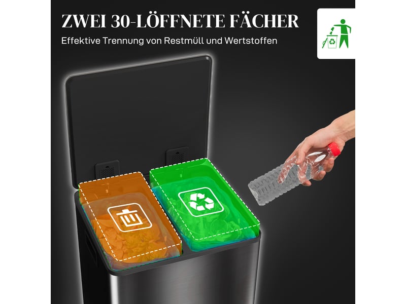  Poubelle à pédale de tri sélectif 2x30l en acier inoxydable noir 47,7x37,5x66,8 cm  - Conforama D
