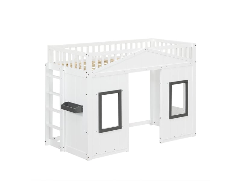 Lit superposé enfant 90x200 cm – blanc – escalier 4 marches, étagère latérale - sans matelas - Conforama D
