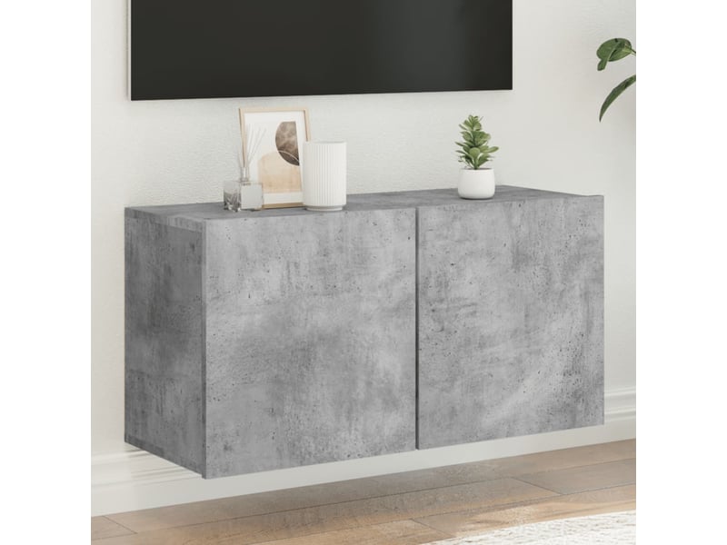  Meuble tv - banc tv - meuble de rangement mural gris béton 80x30x41 cm  - Conforama B