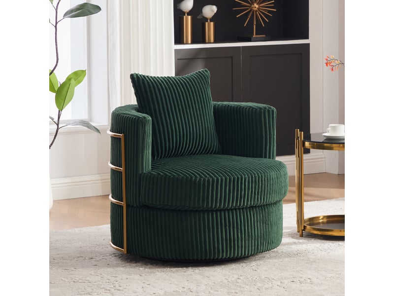 Fauteuil pivotant 360 degrés en velours côtelé vert émeraude, fauteuil une place pour salon ou chambre, rangement intégré - Conforama W