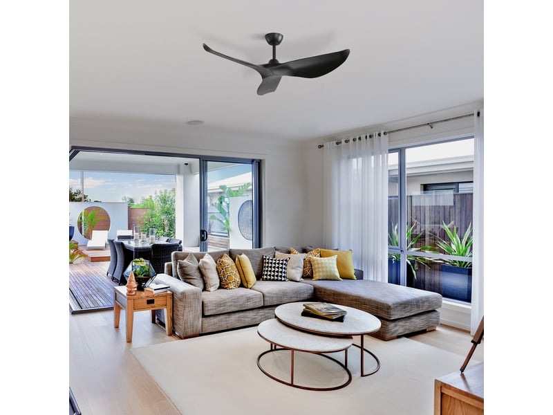  Ventilateur de plafond - avec télécommande et moteur réversible - abs - noir - 132 x 132 x 30 cm - installation au plafond - salon et chambre EU-KBS-52K037-BK-DC-WD-SMW - Conforama C