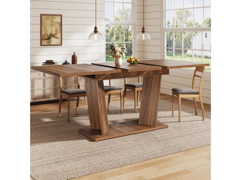 Table extensible à piètement central réglable pour salle à manger en mdf 120–160×80×76 cm brun foncé  - Conforama B