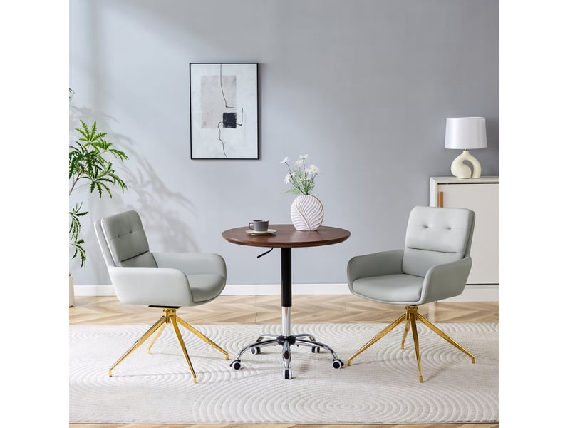  Lot de 2 chaises de salle à manger 49x50x85 cm pivotantes 360°, doré+gris clair, métal+pu, cuisine, fauteuil de table  - Conforama D