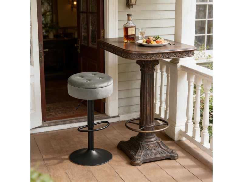  Tabouret de bar pivotant avec rangement - lpospi - hauteur réglable, velours et métal, gris clair, 39 × 39 × 79,5 cm  - Conforama C
