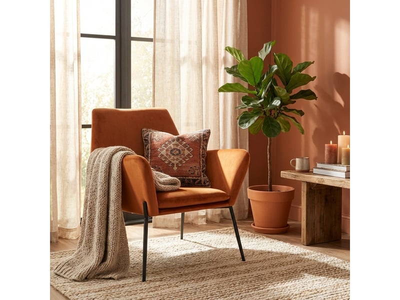  Fauteuil en velours design moderne pour salon nova - orange  - Conforama B