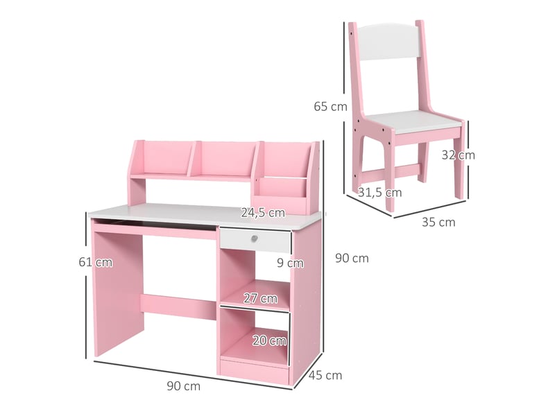  Bureau enfant avec chaise et rangements rose 90 x 45 x 90 cm  - Conforama E