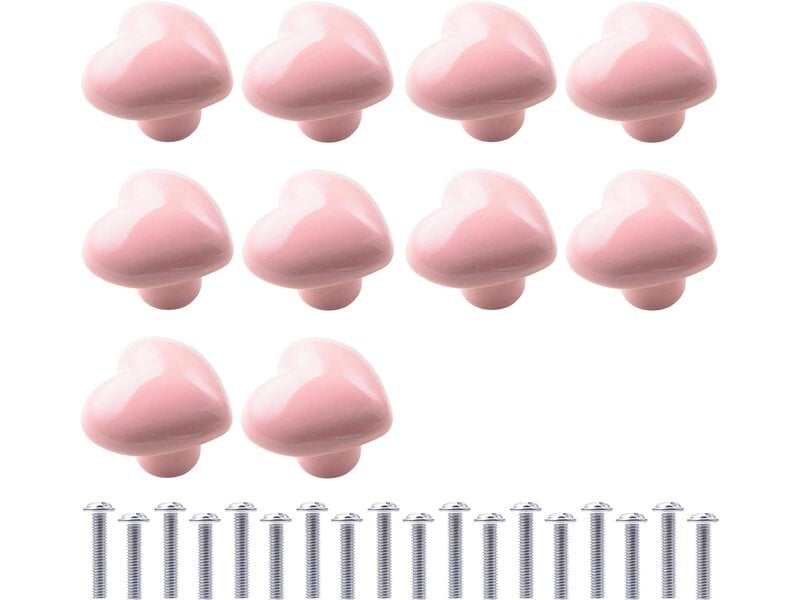  Jeu de 10 boutons de meuble en céramique en forme de cœur avec des vis  - Conforama A