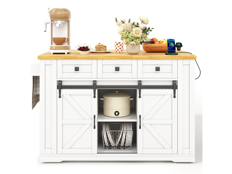 Desserte de cuisine 130x50x87 cm plan de travail rabattable mdf blanc et naturel - Conforama A