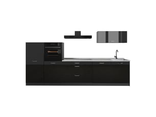 Vicco cuisine, noir haute brillanceanthracite, 340cm plan de travail marbre
