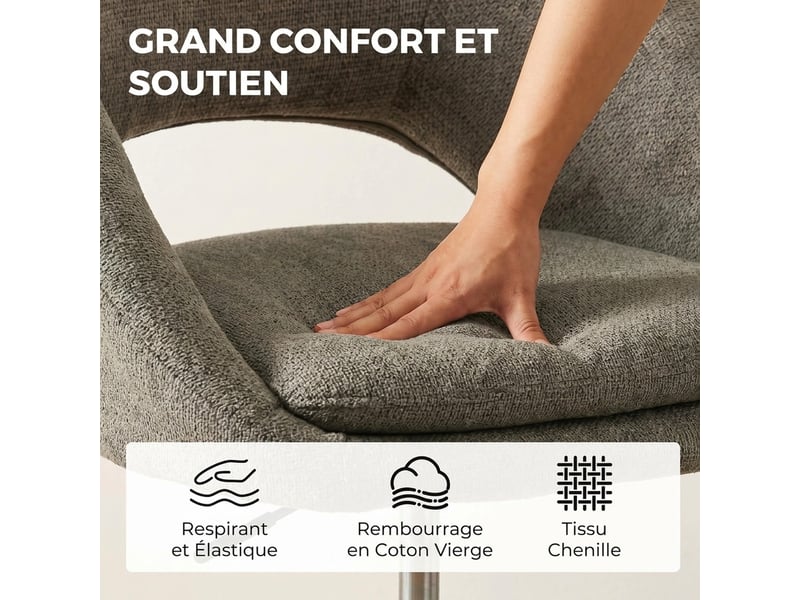  Chaise bureau ergonomique en chenille, hauteur réglable, accoudoirs intégrés, pivotant 360°, 59x60x79-89cm, vert foncé  - Conforama D