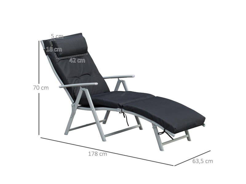  Bain de soleil pliable dossier réglable textilène noir 137 x 63.5 x 100.5 cm  - Conforama C
