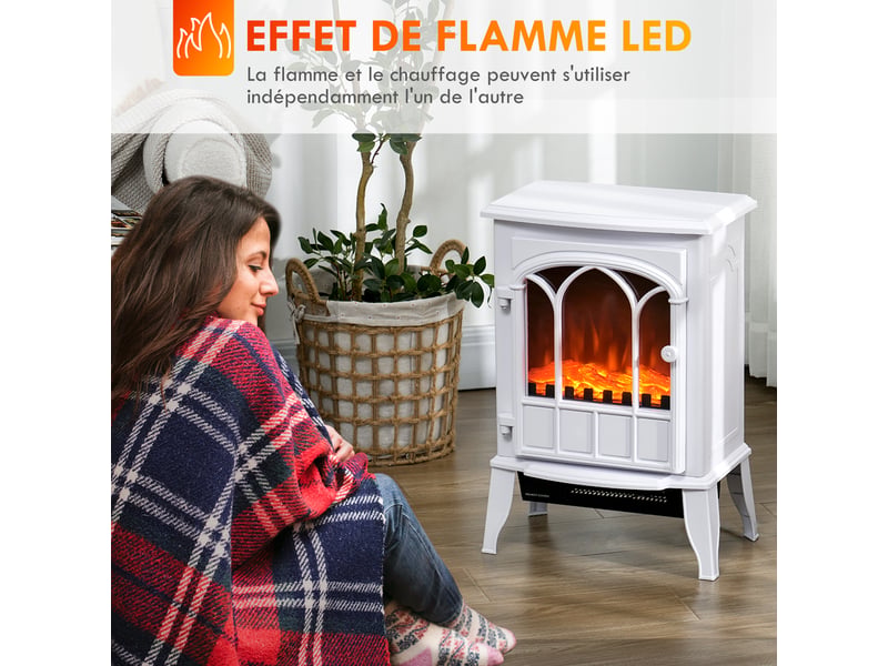  Cheminée électrique sur pied 10002000 w, fausse cheminée décorative avec effet flamme led, blanc  - Conforama D