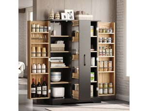 Meuble de cuisine 78x35x120 cm avec rangement épices, placard haut avec portes, tiroir coulissant vertical et étagères réglables - noir et naturel
