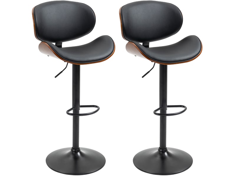  Lot de 2 tabourets de bar 53x52x92-112 cm réglables en hauteur, assise en polyuréthane, base en acier, pivotants, couleur noire  - Conforama A
