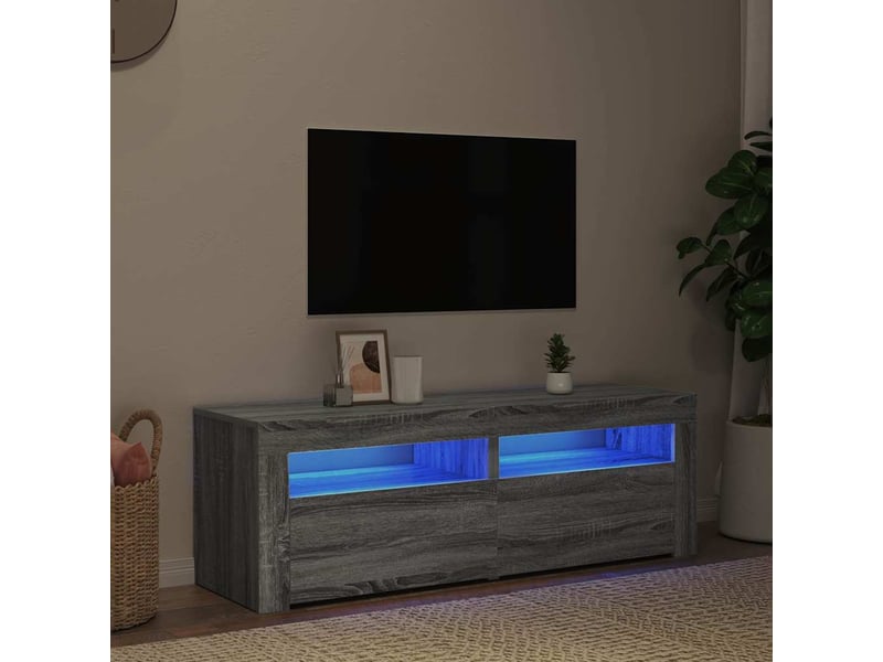  Meuble tv - banc tv - meuble de rangement avec lumières led sonoma gris 120x35x40 cm  - Conforama D