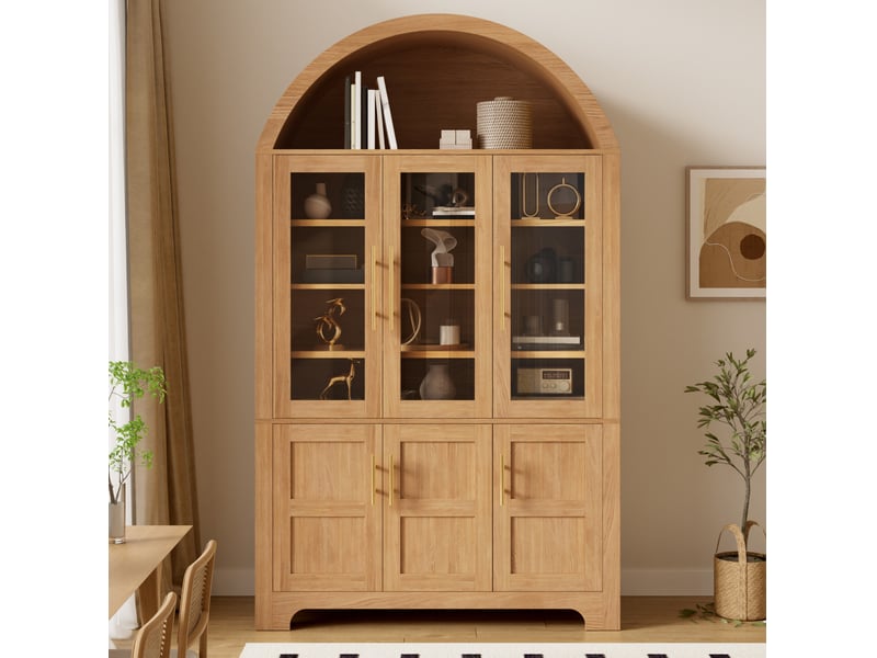 Buffet haut 6 portes 110x40x185 cm avec niche arquée, coloris naturel - Conforama W