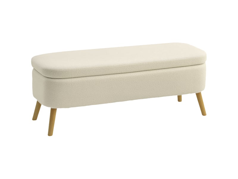  Banc de rangement beige avec couvercle et pieds en bois capacité 65 l charge maximale 220 kg dimensions 120 x 42 x 45 cm  - Conforama A